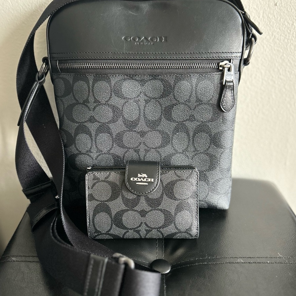 Coach Black Messenger Bag with Signature Monogram